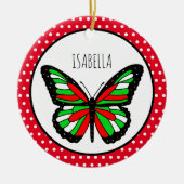 Butterfly Polka Dot Personalisiert Weihnachten Keramik Ornament (Vorne)