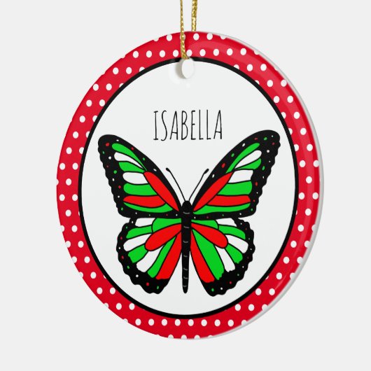 Butterfly Polka Dot Personalisiert Weihnachten Keramik Ornament (Links)