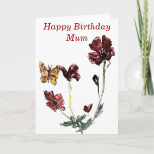 Butterfly Poppy Blume Geburtstag Karte
