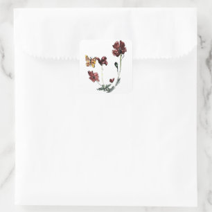 Butterfly Poppy Blume Natur Quadratischer Aufkleber