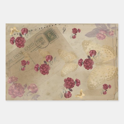 Butterfly Postal Briefmarke Print Pattern Geschenkpapier Set (Vorderseite 3)