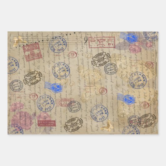 Butterfly Postal Briefmarke Print Pattern Geschenkpapier Set (Vorderseite 2)