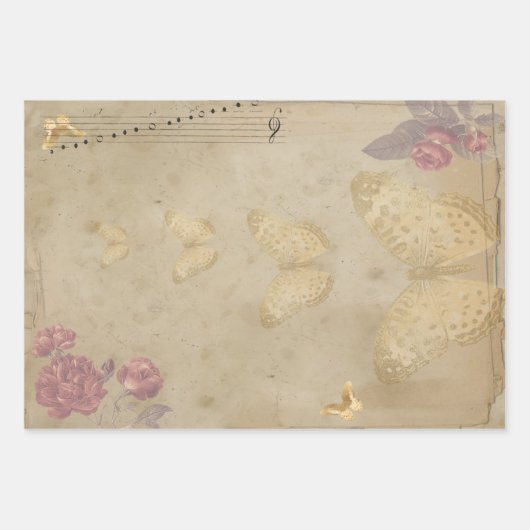 Butterfly Postal Briefmarke Print Pattern Geschenkpapier Set (Vorderseite)