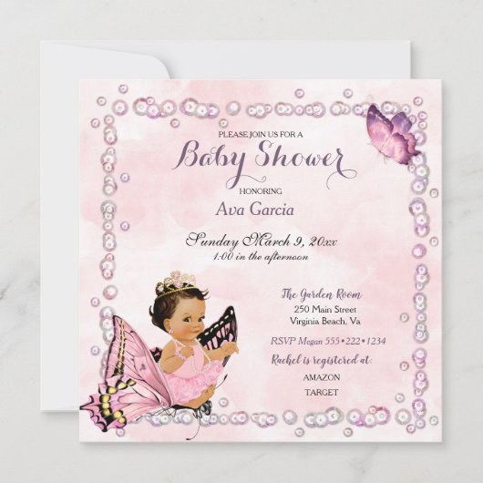 Butterfly Princess Baby Girl Einladung (Vorderseite)