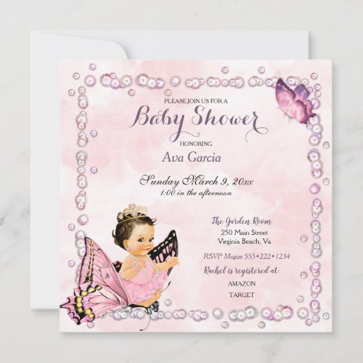 Butterfly Princess Baby Girl  Einladung (Vorderseite)
