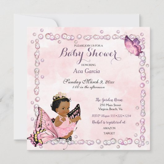 Butterfly Princess Baby Girl Einladung (Vorderseite)