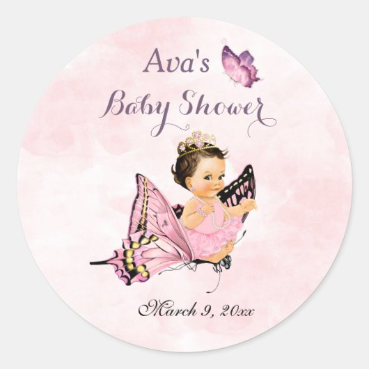 Butterfly Princess Baby Girl Pink Runder Aufkleber (Vorderseite)