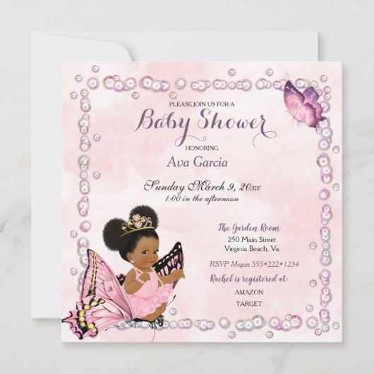 Butterfly Princess Baby Puffs Einladung (Vorderseite)