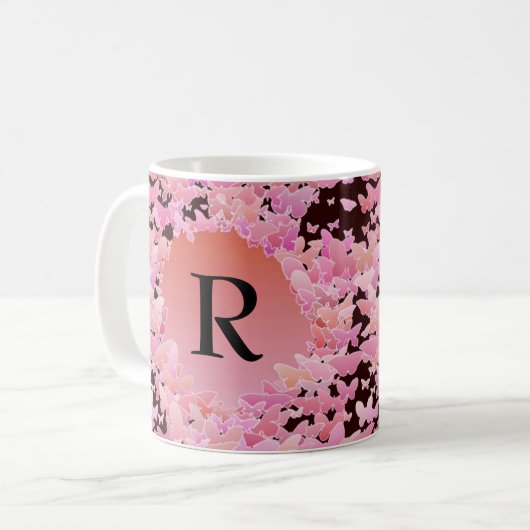 Butterfly Print mit Monogramm Kaffeetasse (Vorderseite Links)