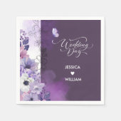 Butterfly Purple Floral Wedding Napkins Serviette (Vorderseite)