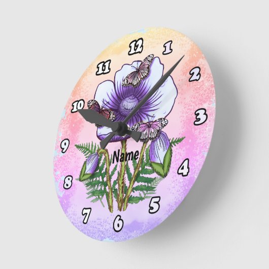Butterfly Purple Poppy  Runde Wanduhr (Winkel)