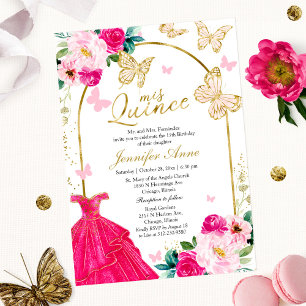 Butterfly Quince Einladungen Hot Pink Bogen Blumen