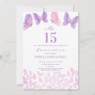 Butterfly Quinceanera 15th Birthday Invitationn Einladung