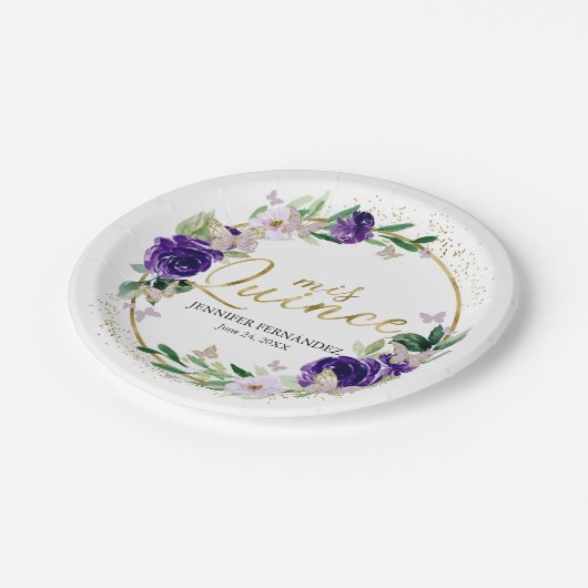 Butterfly Quinceanera Paper Teller Lila (Schrägansicht)