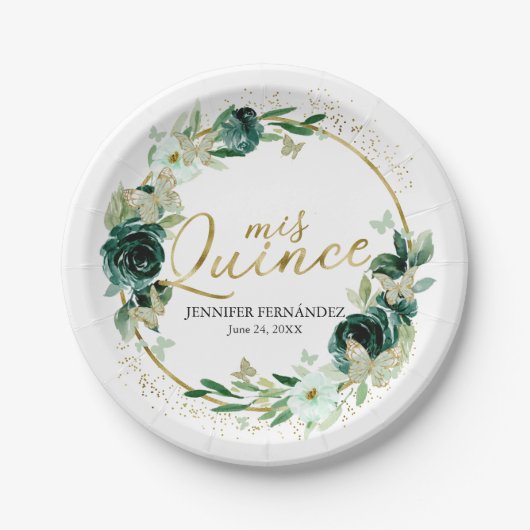 Butterfly Quinceanera Teller Grüne Blüte (Vorderseite)