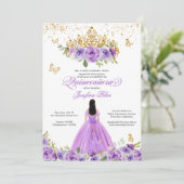 Butterfly Quinceñera Lila Aquarellfarben Blume in Einladung (Stehend Vorderseite)