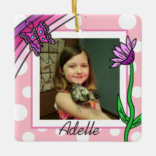 Butterfly, Rainbow, Flower Photo Christmas Keramikornament