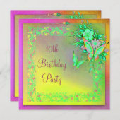 Butterfly Rainbow Girls 10. Geburtstagsparty Einladung (Vorne/Hinten)