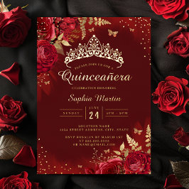 Butterfly Red Gold Floral Quinceanera Folieneinladung