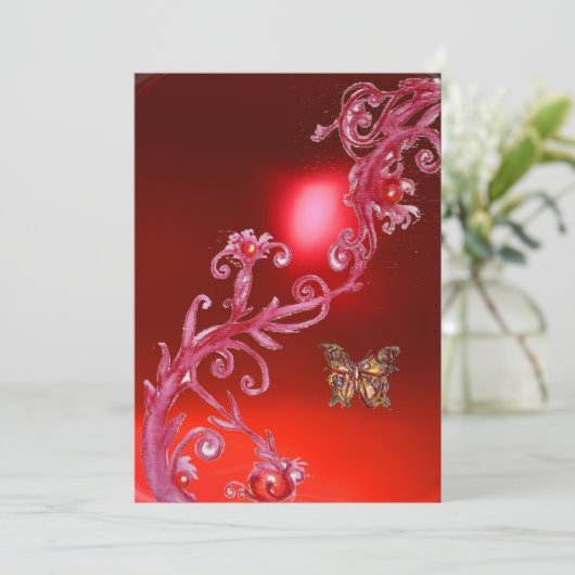 BUTTERFLY RED RUBY hellrosa Einladung (Stehend Vorderseite)
