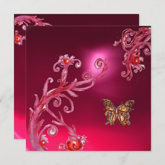 BUTTERFLY RED RUBY hellrosa Einladung (Vorne/Hinten)