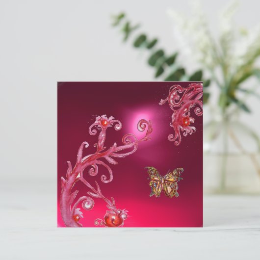 BUTTERFLY RED RUBY hellrosa Einladung (Stehend Vorderseite)