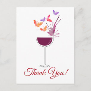 Butterfly, red wine, thank you card postkarte