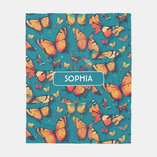 Butterfly Retro Personalisiertes Muster Fleecedecke (Vorderseite)