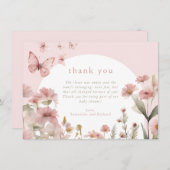 Butterfly Rosa blühende Wildblumen Dankeskarte (Vorne/Hinten)