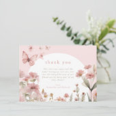 Butterfly Rosa blühende Wildblumen Dankeskarte (Stehend Vorderseite)