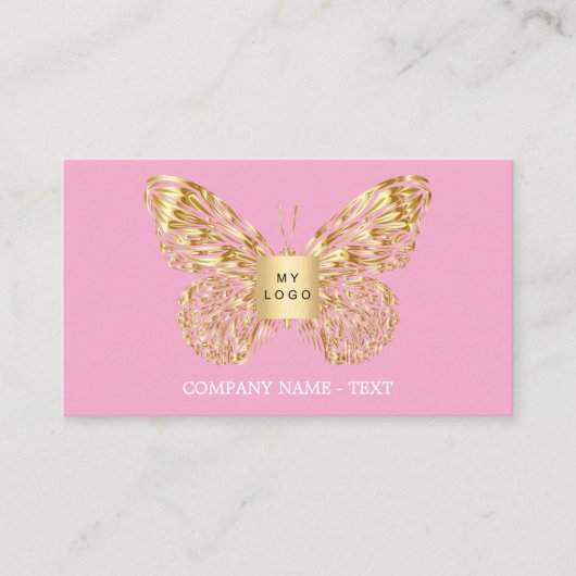 Butterfly Rosa Goldlogo QR-Code Visitenkarte (Vorderseite)