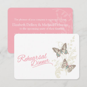 Butterfly Rosa Hochzeit Probe Dinner einladen Einladung