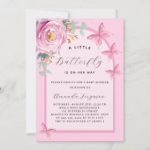 Butterfly Rosa Rosa Blumenärche Baby Dusche Einladung (Vorderseite)
