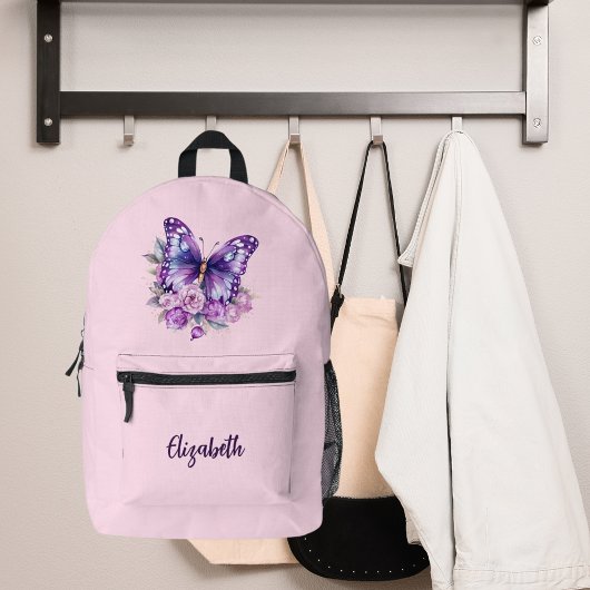 Butterfly Rosa violette Blumen Bedruckter Rucksack
