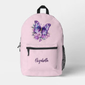 Butterfly Rosa violette Blumen Bedruckter Rucksack (Vorderseite)