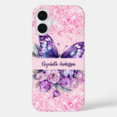 Butterfly Rosa violette Blumen Case-Mate iPhone Hülle (Rückseite)