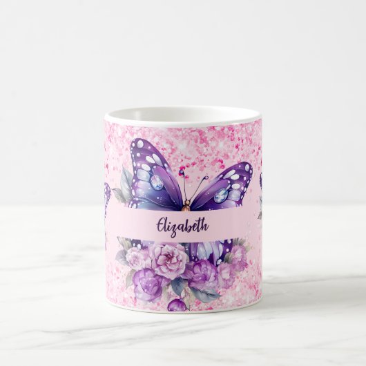 Butterfly Rosa violette Blumen Kaffeetasse (Mittel)