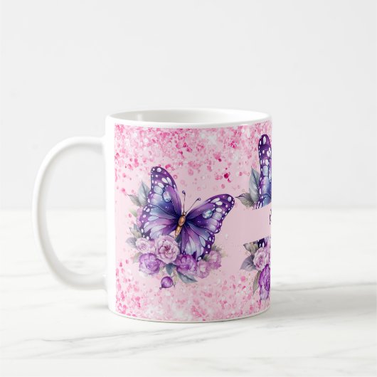 Butterfly Rosa violette Blumen Kaffeetasse (Links)