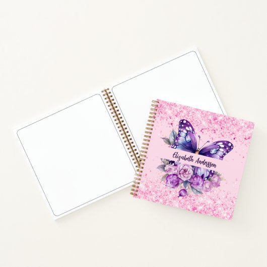 Butterfly Rosa violette Blumen Notizblock (Innenseite)