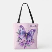 Butterfly Rosa violette Blumen Tasche (Rückseite)