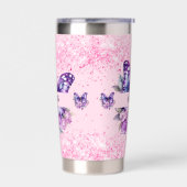 Butterfly Rosa violette Blumen Thermobecher (Links)