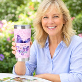 Butterfly Rosa violette Blumen Thermobecher