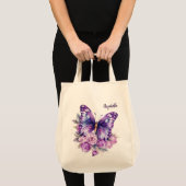 Butterfly Rosa violette Blumen Tragetasche (Vorderseite (Produkt))
