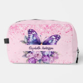 Butterfly Rosa violette Blumen Waschbeutel (Vorderseite)