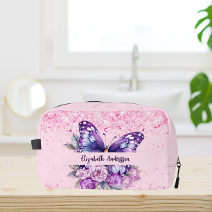 Butterfly Rosa violette Blumen Waschbeutel