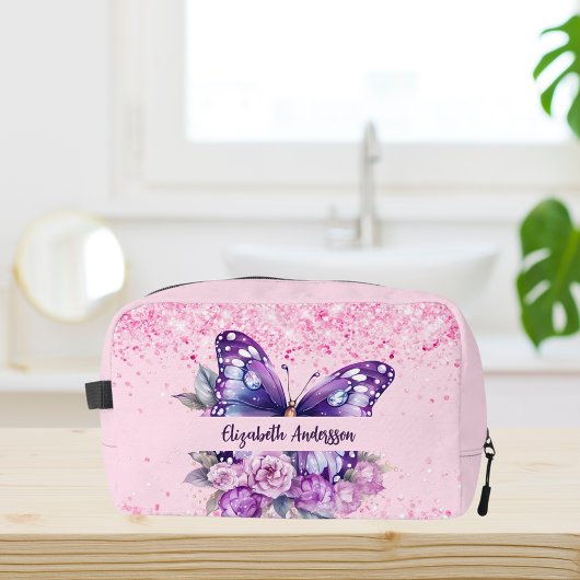 Butterfly Rosa violette Blumen Waschbeutel