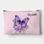 Butterfly Rosa violette Blumen Zubehörtasche (Rückseite)