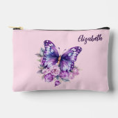 Butterfly Rosa violette Blumen Zubehörtasche (Vorderseite)