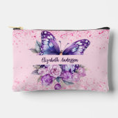 Butterfly Rosa violette Blumen Zubehörtasche (Vorderseite)
