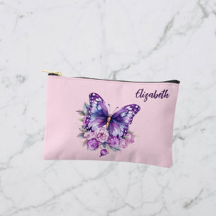 Butterfly Rosa violette Blumen Zubehörtasche